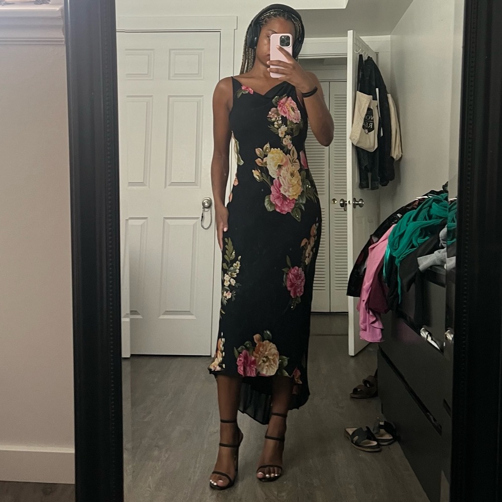 Vintage Sequined Floral Midi Dress